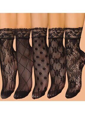 Socks Black Lace Ankle Socks for Women 5 pair